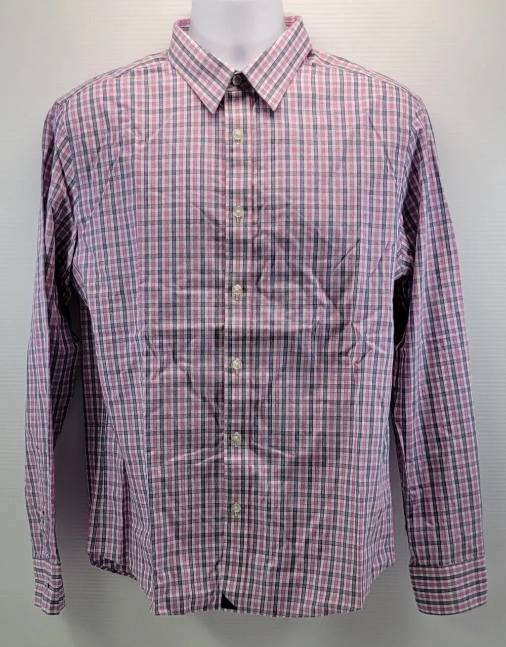 F6) UNTUCKit Men Checkered Cotton Long Sleeve Button Down Slim Fit Shirt Large